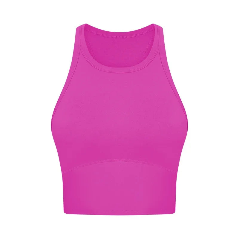Built-in chest patch, high-end women's yoga vest, nude feel Leica gym exercise sports bra, hanging neck style