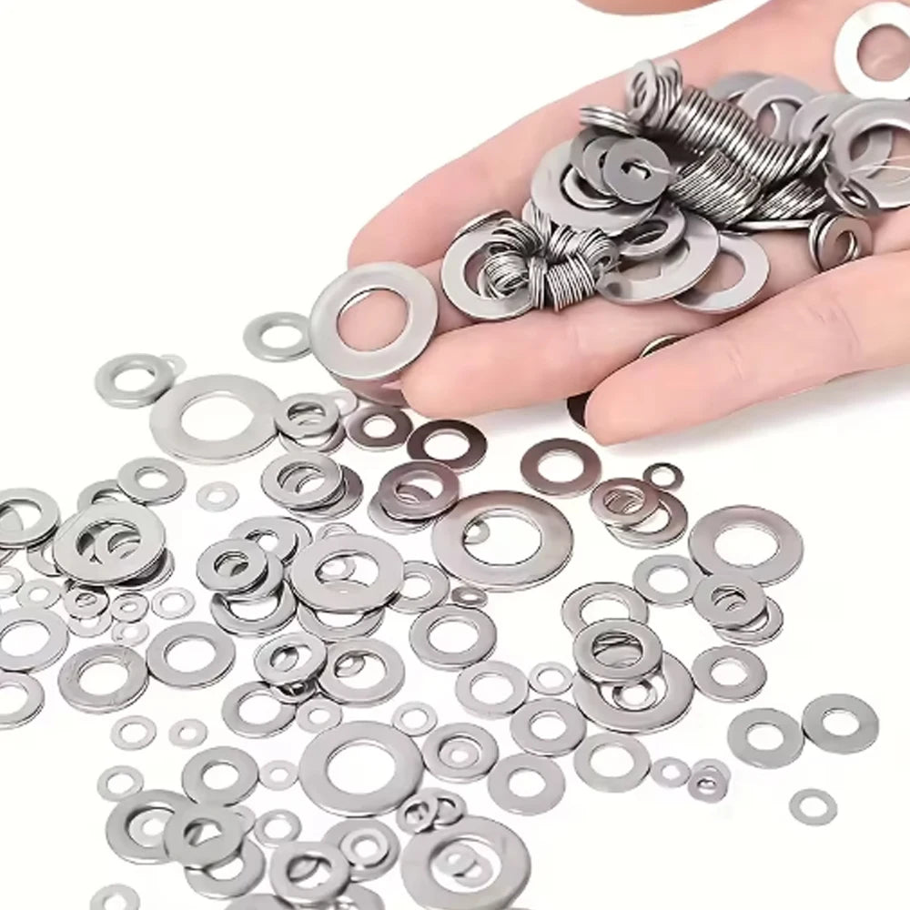 Stainless Steel Flat Washer Assortment Kit (M2, M2.5, M3, M4, M5, M6, M8, M10) - Suitable for Home Decorations& Factory Repairs