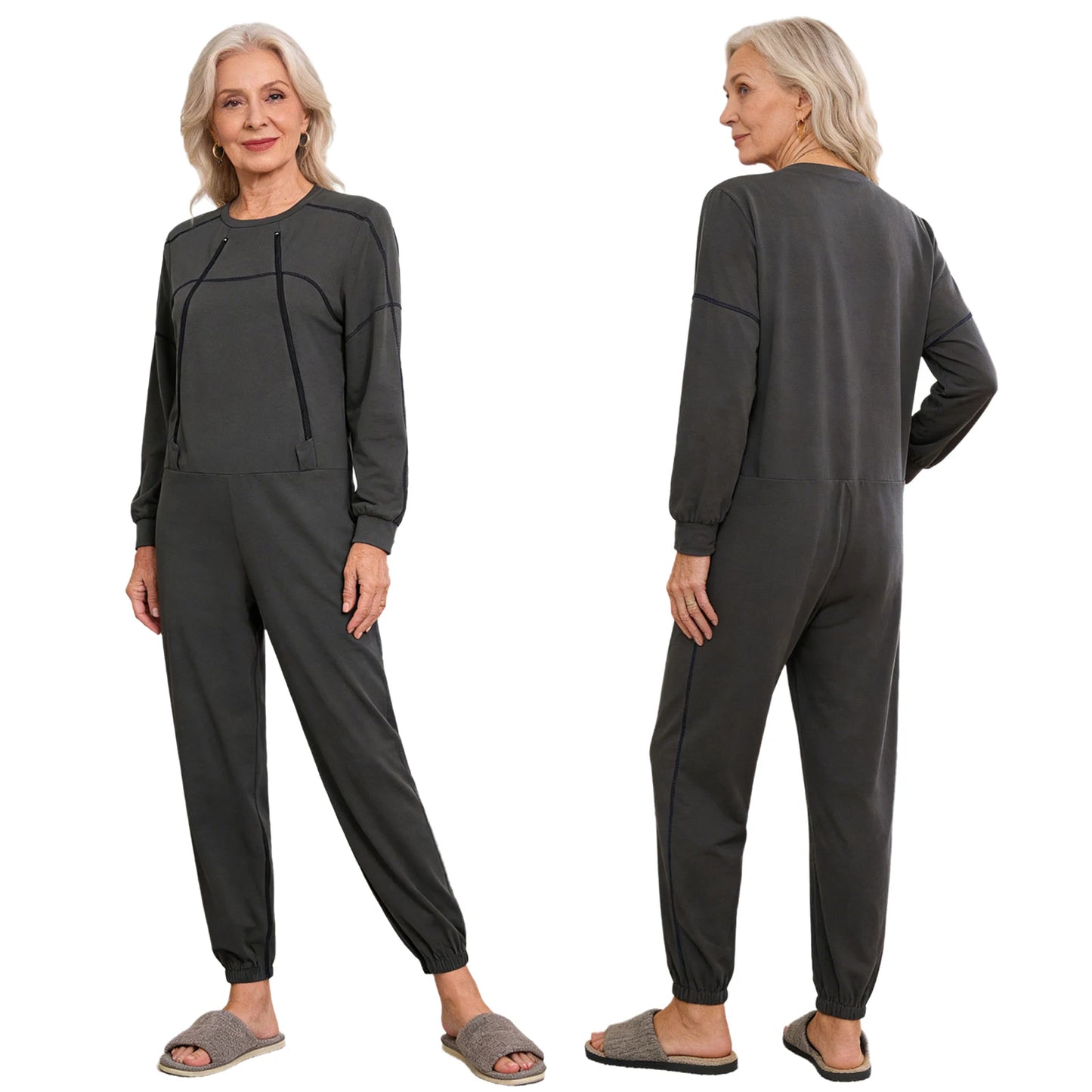 Women Elderly Dementia Alzheimer Adaptive Anti-strip Jumpsuit Long Sleeve Long Pants Rompers for Special Needs Caring Patient