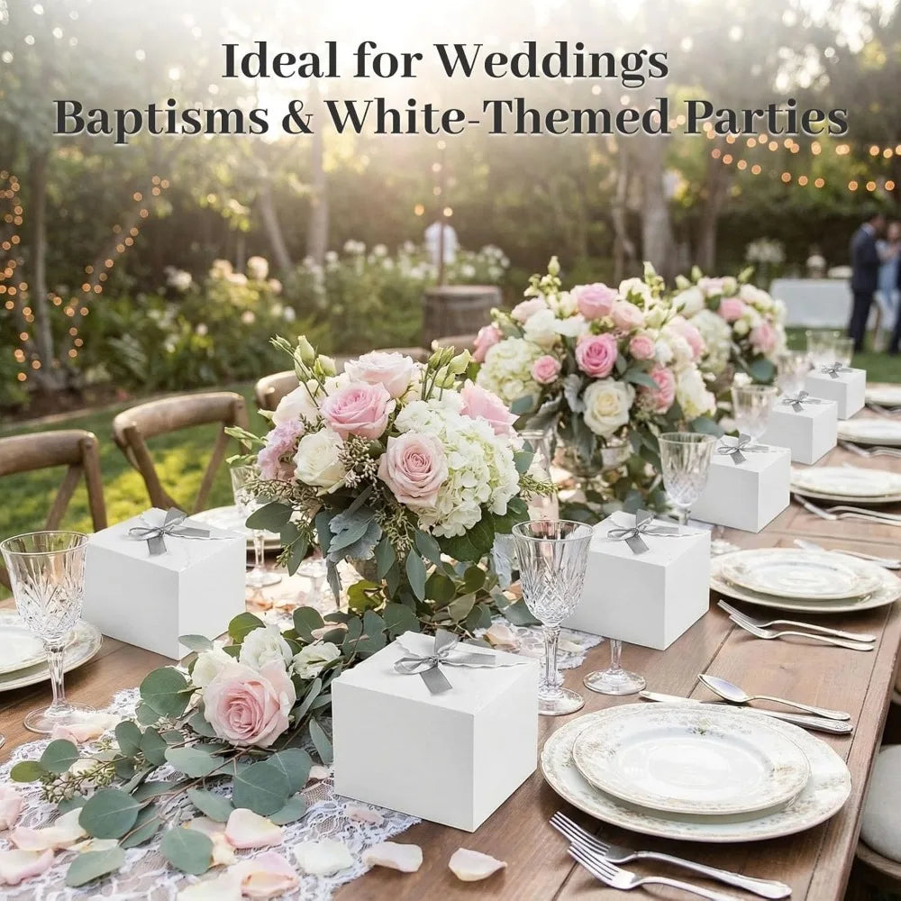 10PCS Gift Boxes with Ribbon, Small White Candy Paper Treat Boxes for Wedding Cookie Chocolates