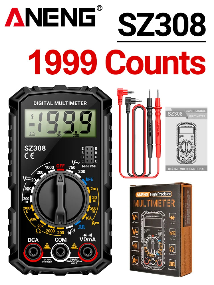 ANENG SZ308 Digital Multimeter AC/DC Current Meter Voltage Resistance Meter Electrician LCD Screen Ohm Square Wave Test