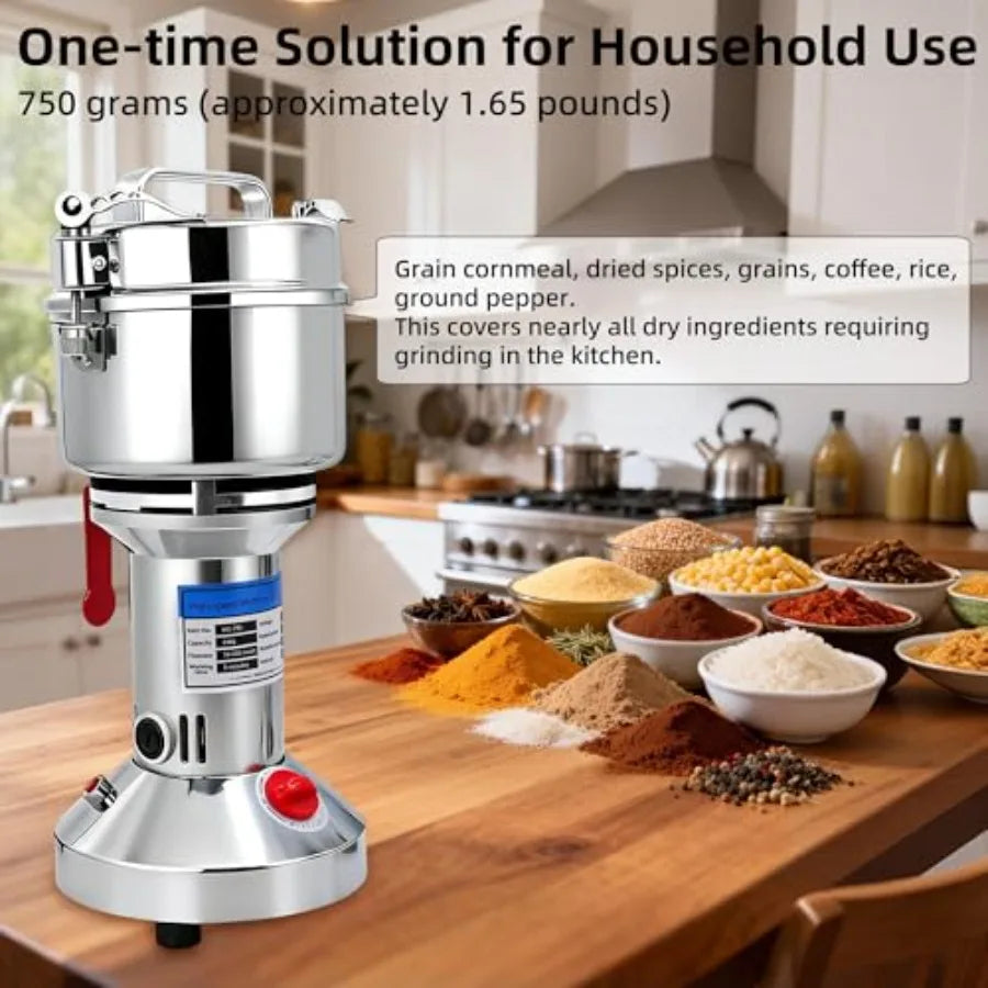 750g Grain Mill Grinder, 2000W High Speed Wheat Grinder for Making Flour, Stainless Steel Countertop Grain Mill Flour Suitable
