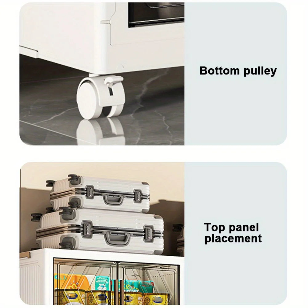 4 Tier Plastic Storage Bins with Lid, Stackable Storage Containers with Wheels, Folding Storage Boxes, Stackable Storage Bins, C