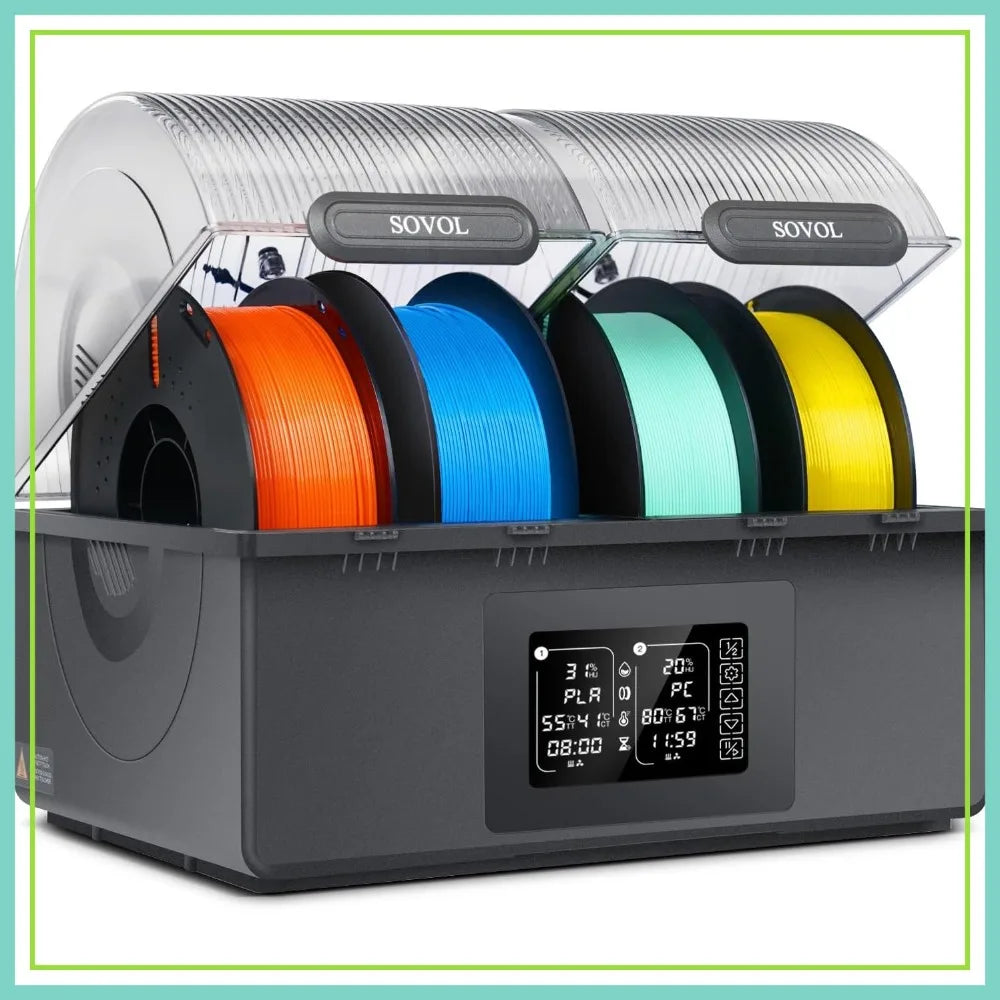 4 Spool Filament Dryer Box 85°C Max, Dual Independent Heating Chambers for PLA PETG ABS TPU ASA PC PA 1.75/2.85mm
