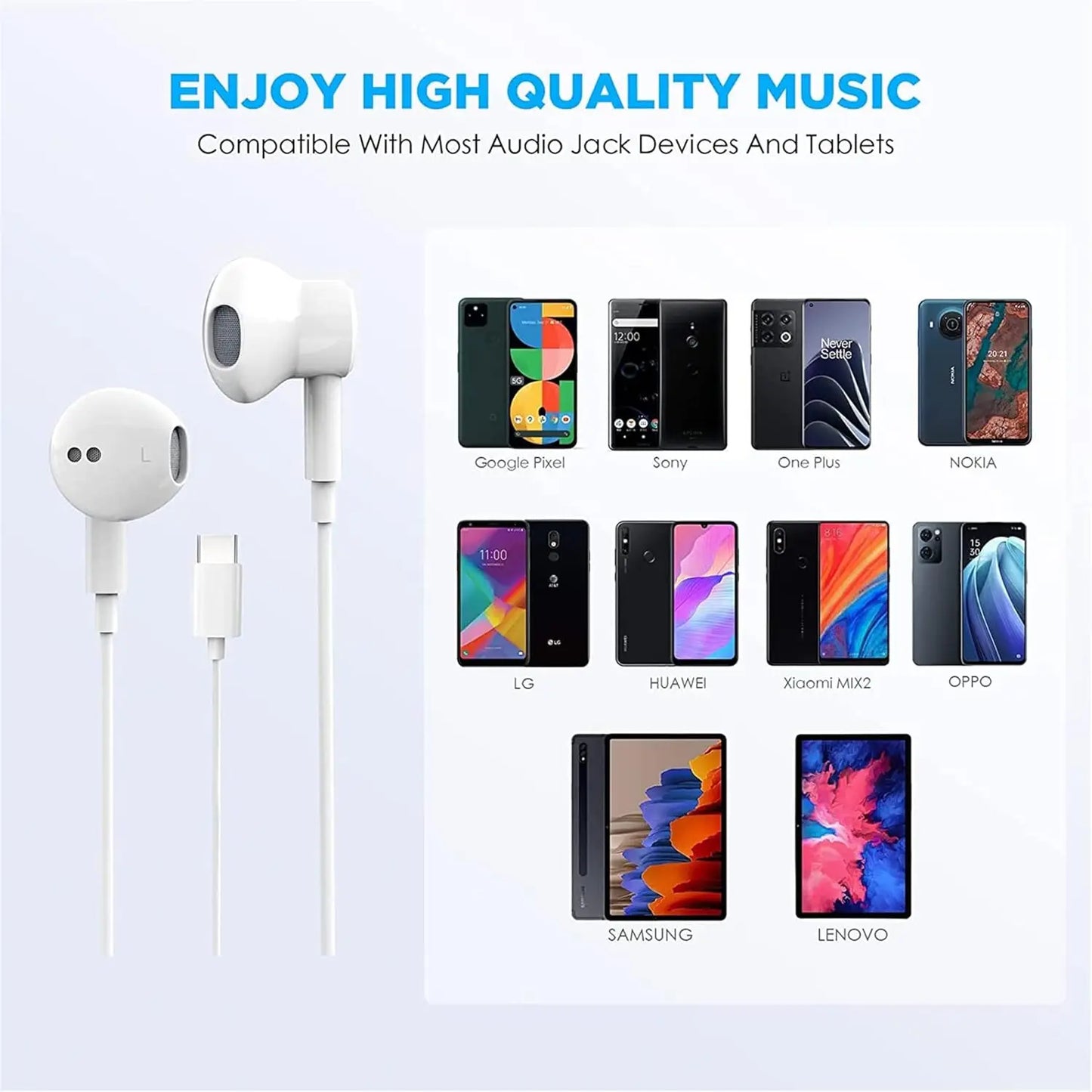 2-Pack USB-C Wired Earbuds with Microphone & Remote Control, Noise Cancelling for Smartphones