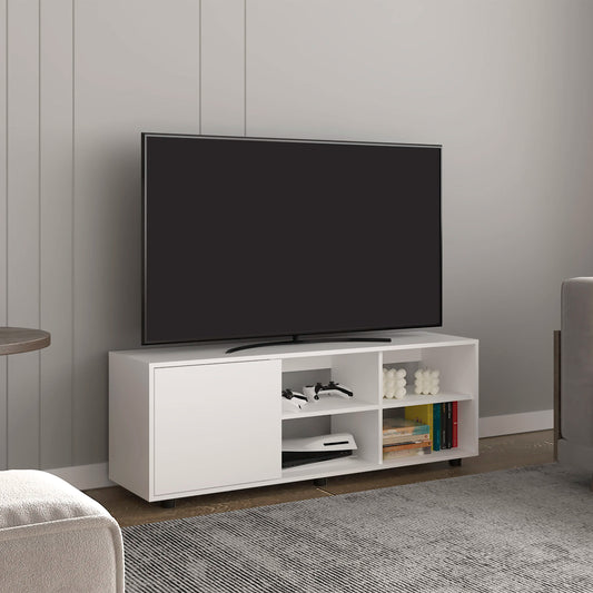 51" Wide Tv Stand with One Door Cabinet , Four Open Shelves, Cable Management, Living Room, Tv Room