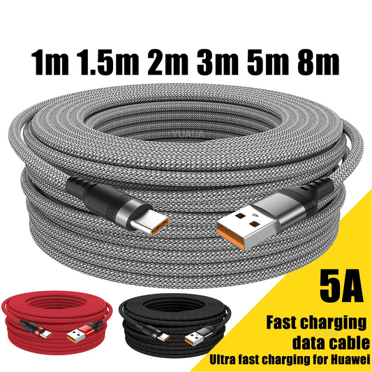 USB TYPE C Cable 5A Super Fast Charge Cable for iPhone 15 16 17 Full range Huawei Samsung oppo oneplus Universal USB C Extension