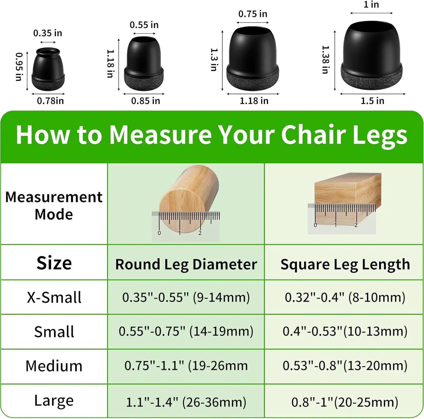 8pcs Round Table Chair Leg Floor Protector Foot Cover Black Anti- Slip Silicone Furniture Feet No Scratches for Hardwood Floors