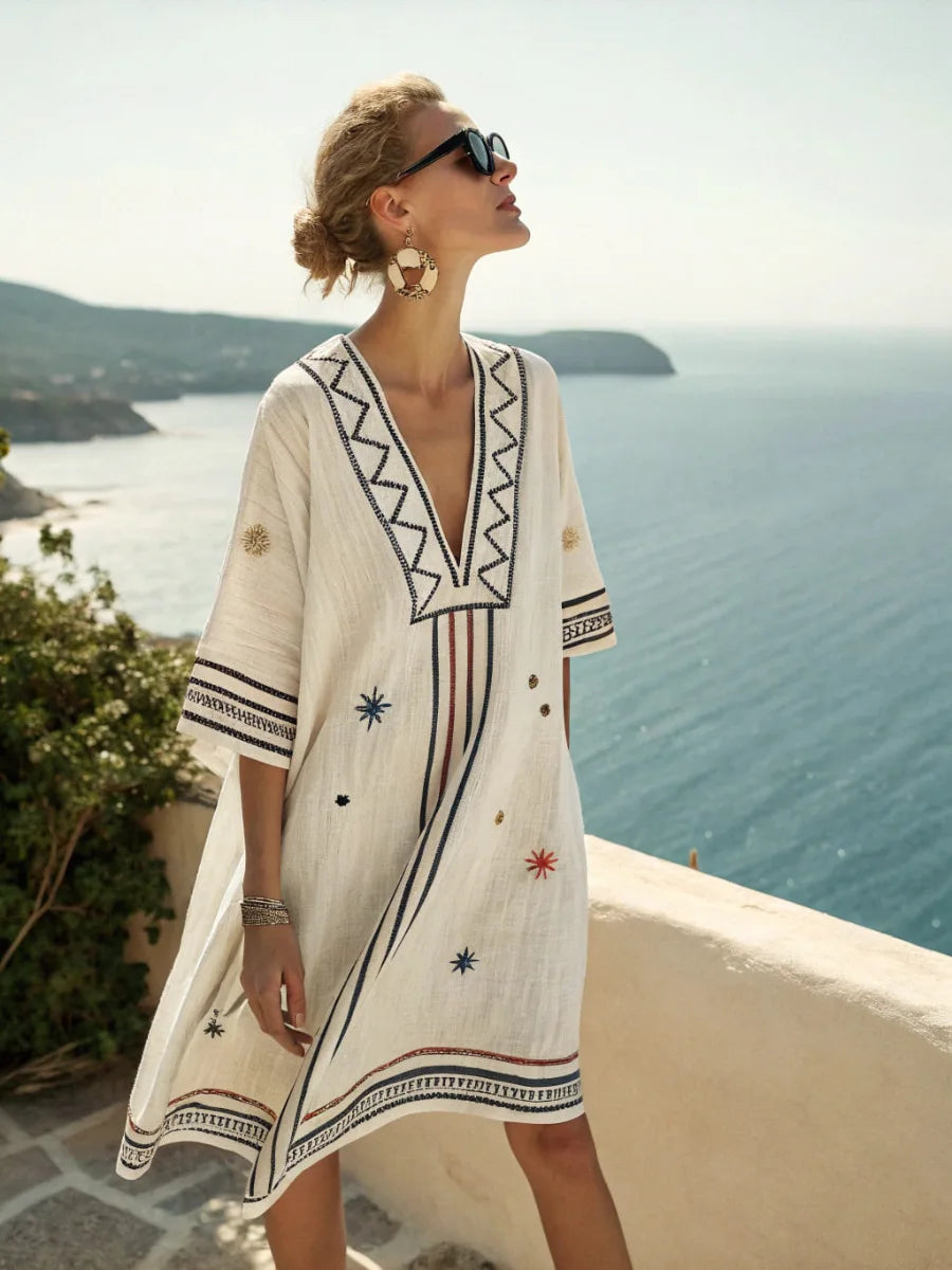 Women's 2025 Summer V-Neck Floral Print Loose Beach Dress, Casual Holiday Maxi Vestidos De Verano(72 characters)