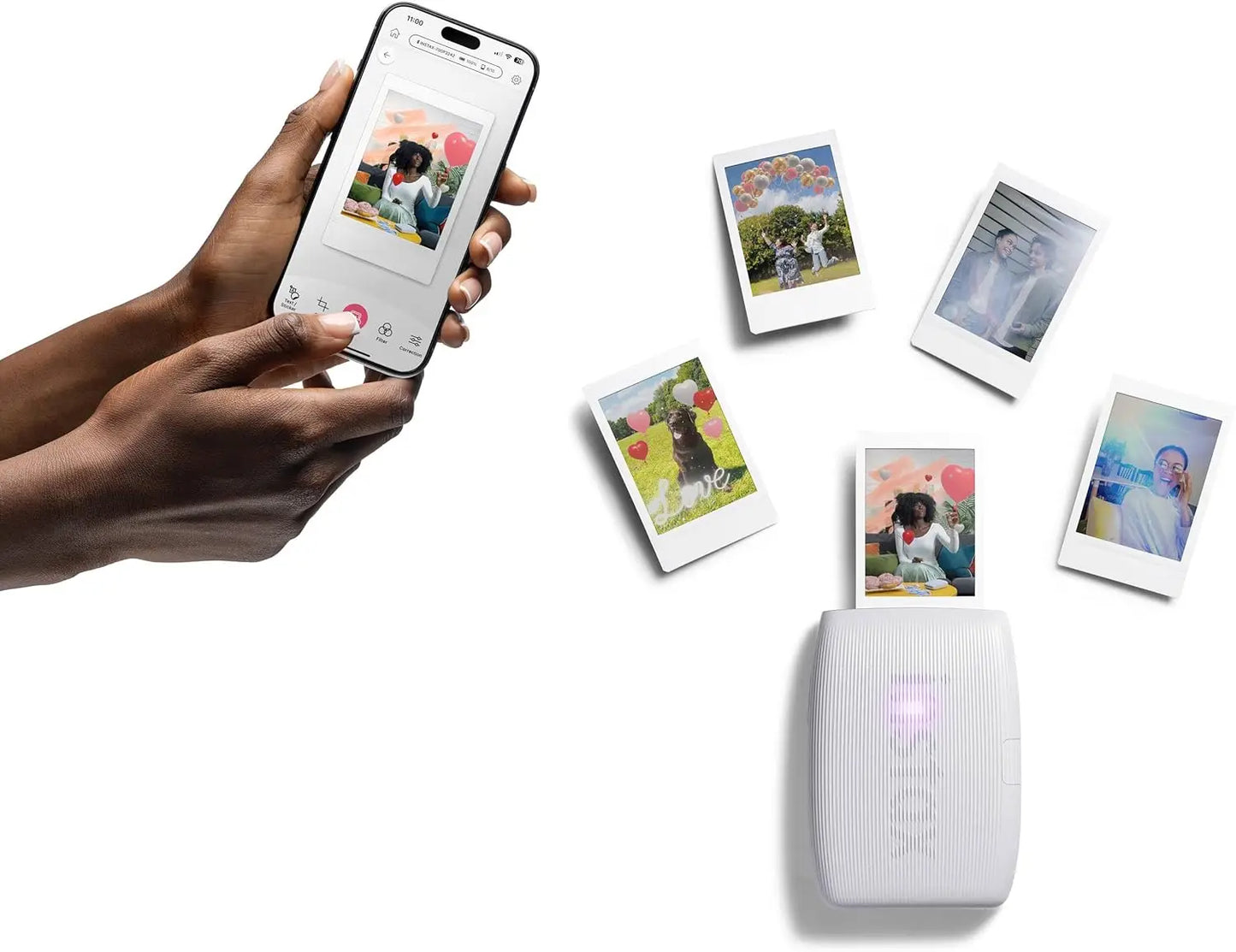 Smartphone Printer Bundle with 20 Sheets, Album, Desk Frames & Stickers in Clay White