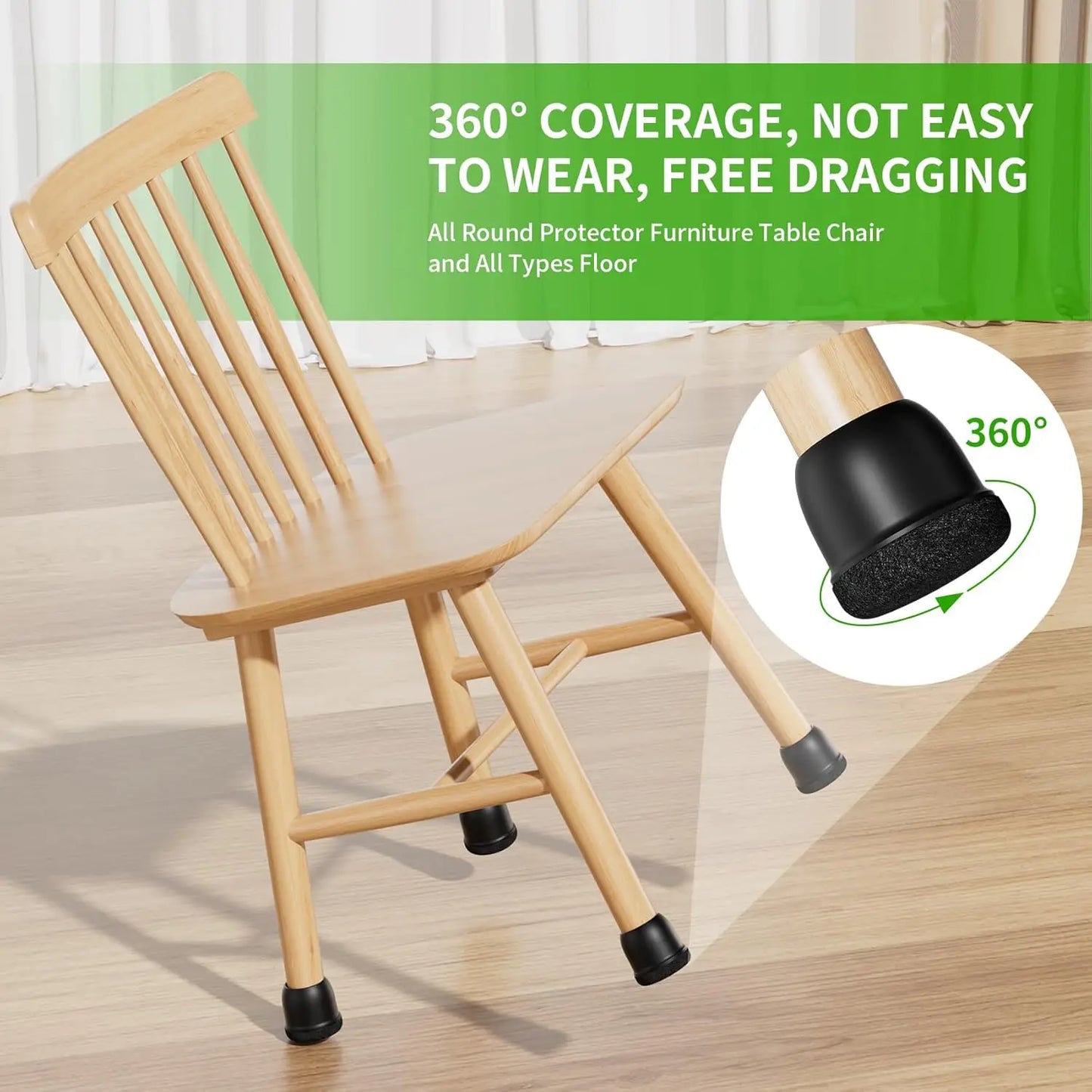 8pcs Round Table Chair Leg Floor Protector Foot Cover Black Anti- Slip Silicone Furniture Feet No Scratches for Hardwood Floors