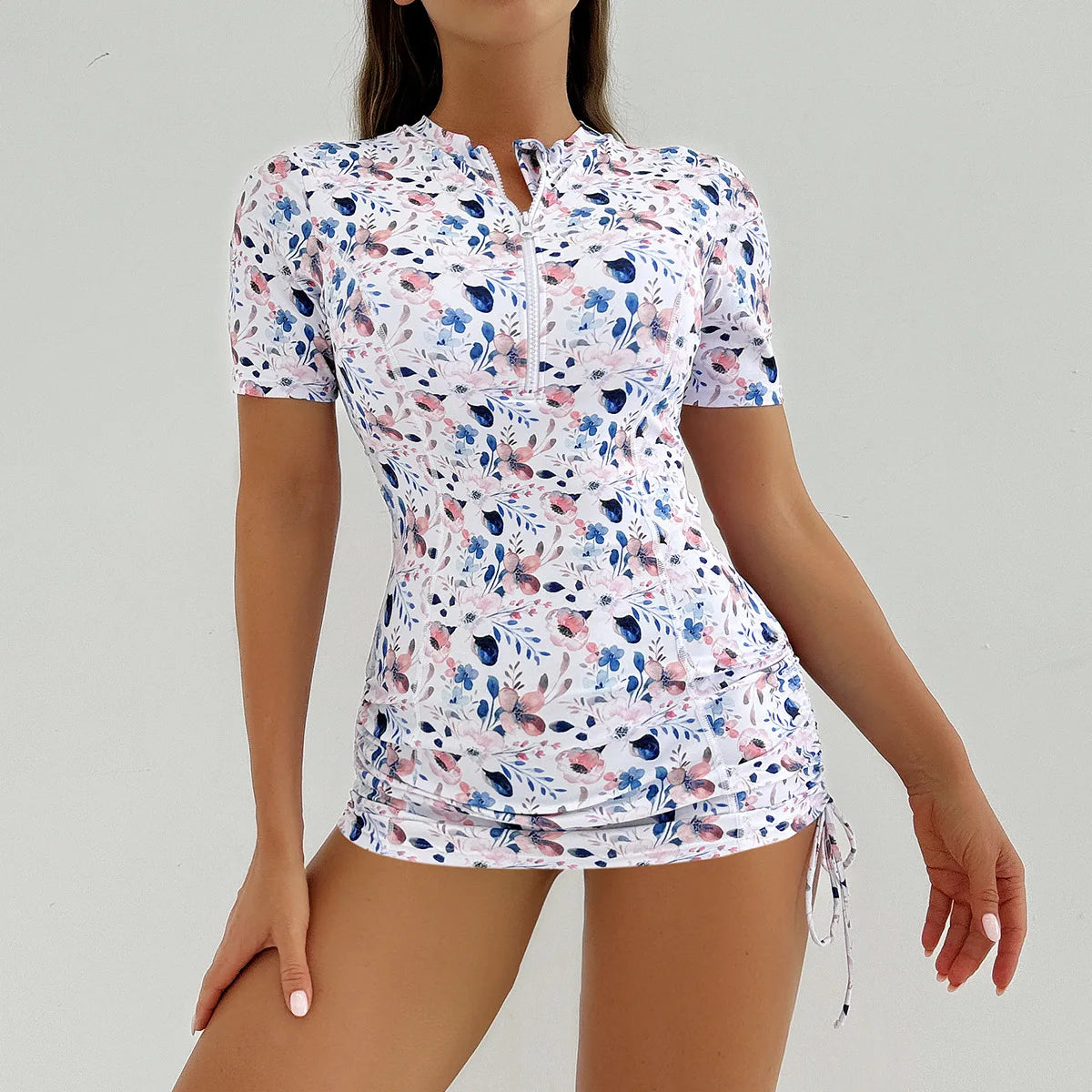 Women's Printed Zipper Design Conservative Sporty Two-Piece Tankini Swimsuit, Stylish Swimwear for Beach & Pool