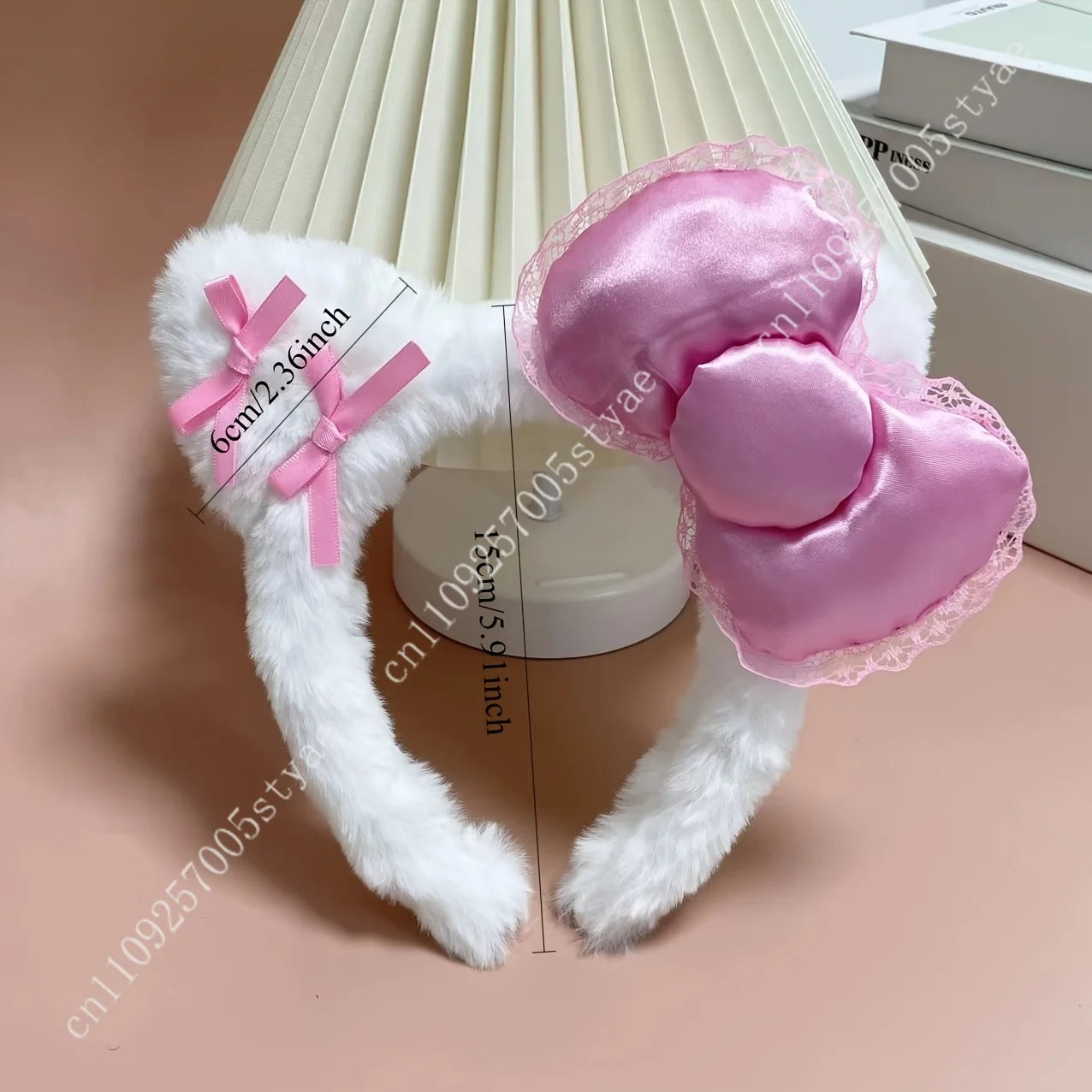 Hello Kitty Pink Bow Plush Headband  Women'S Cute and Comfortable Hair Accessory Suitable for Face Washing and Decoration