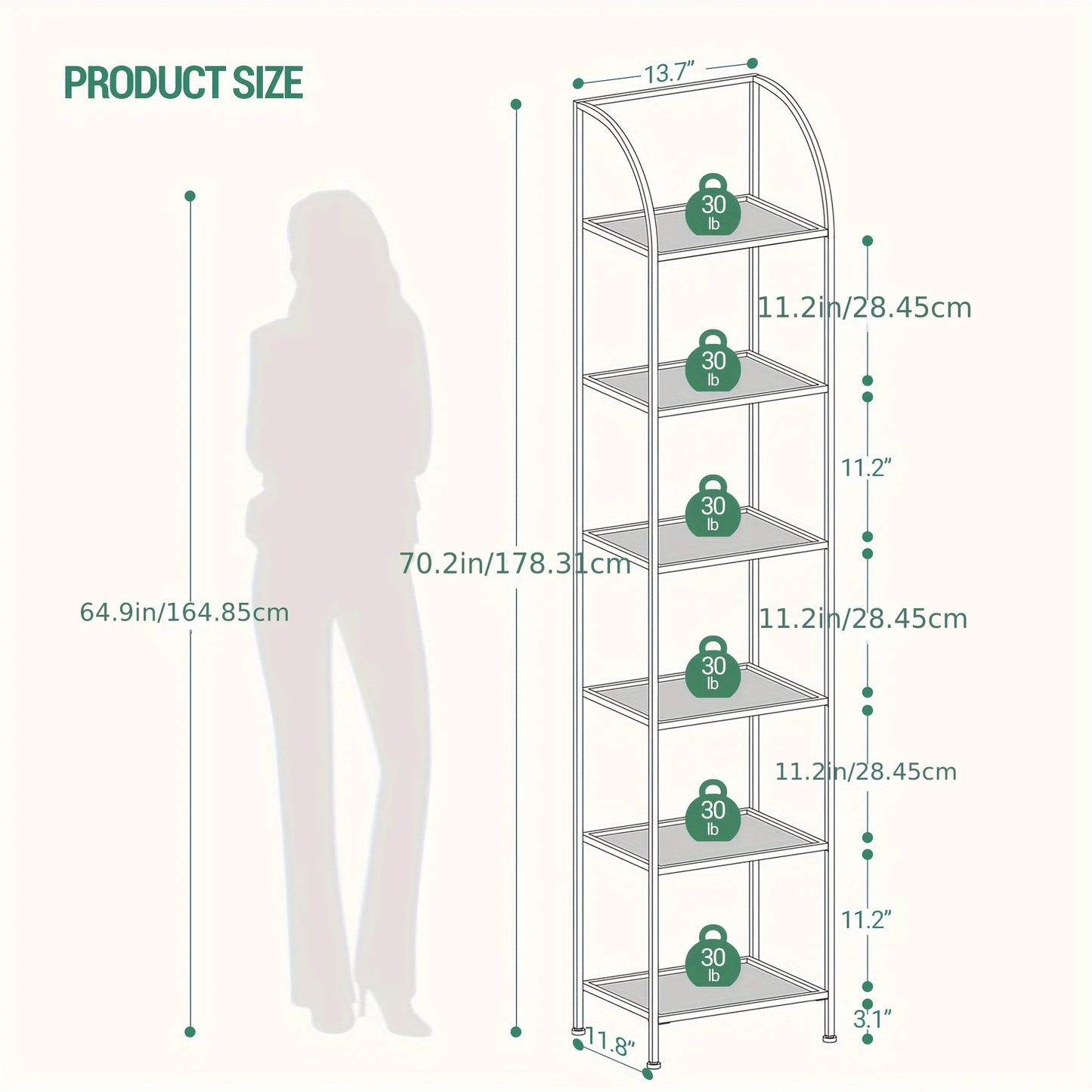 Bookcase Bookshelf, Tempered Glass Arched Bookshelf For More Storage, Slim Shelving Unit For Bedroom, Bathroom, Home Office