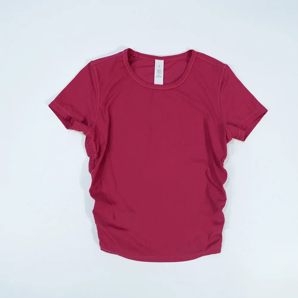 Ribbed Tight Shirt Sexy Waist Shaping Cropped Top Short Sleeve Shirts Women Gym T-shirt Breathable Yoga Clothes