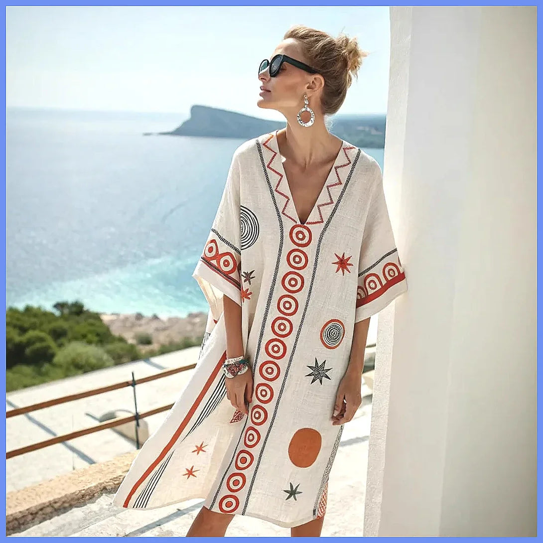 Women's 2025 Summer V-Neck Floral Print Loose Beach Dress, Casual Holiday Maxi Vestidos De Verano(72 characters)