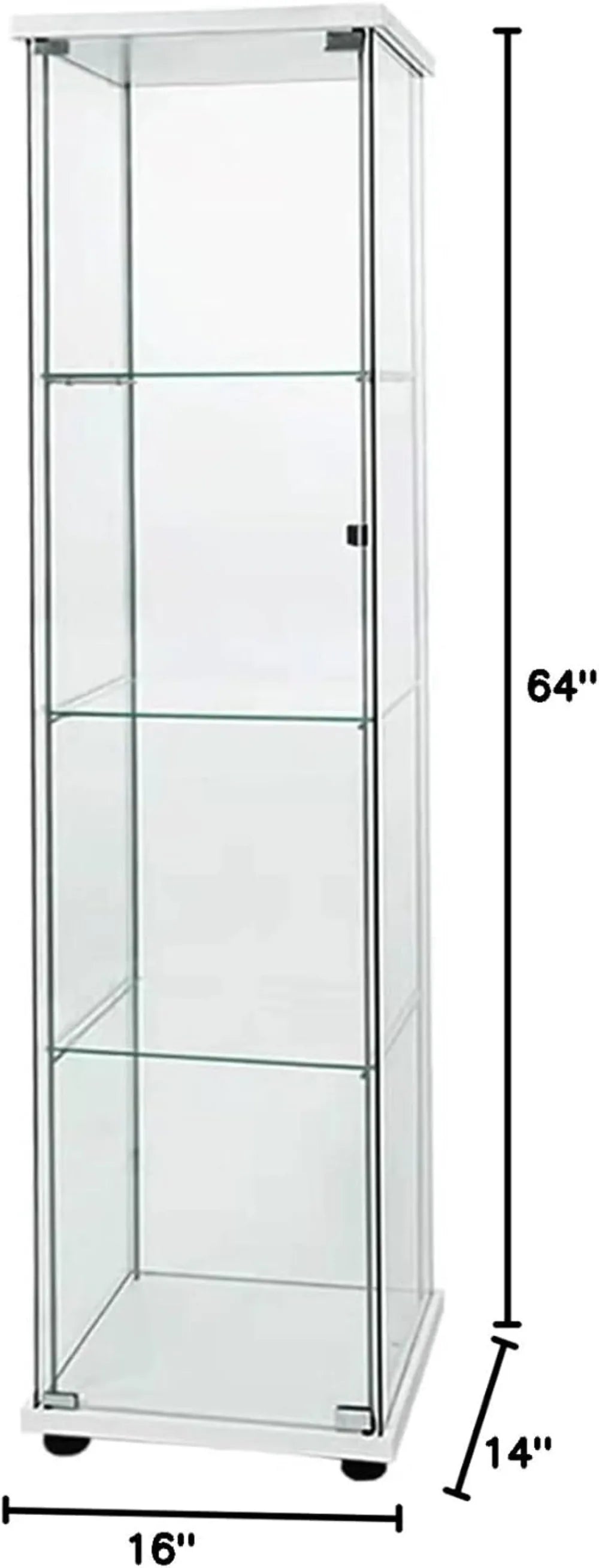 Glass Display Cabinet with 4 Shelves, 64.2"H x 16.9"L x 14.6"W, White for Collectibles
