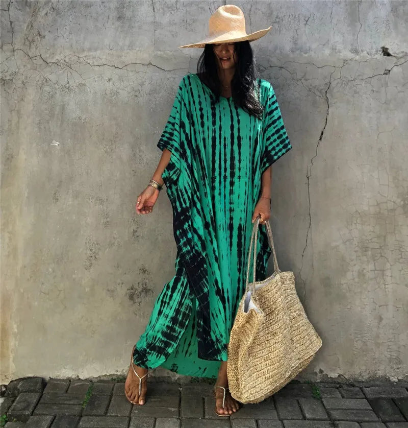 Plus Size Women Beachwear Long Beach Coverups Kaftan Casual Caftan Dress Swimwear cover ups