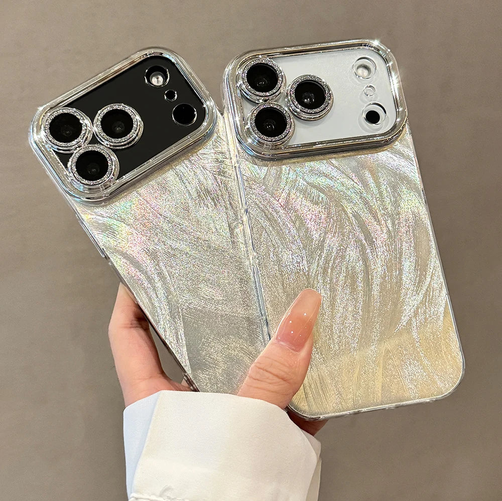 Luxury Glitter Laser Phone Case For iPhone 16 13 15 14 12 11 17 Air Pro Max 7 8 Plus Lens Protector Shockproof Bumper Back Cover