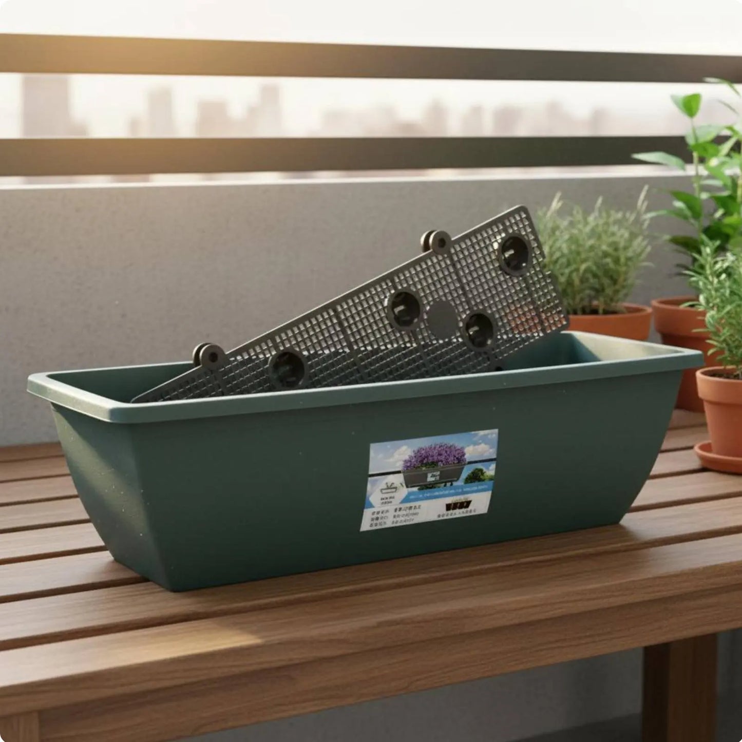 Long Plastic Vegetable Planter Weather Resistant Automatic-Watering Flower Pot Rectangular Planter Integrated Drainage Tray