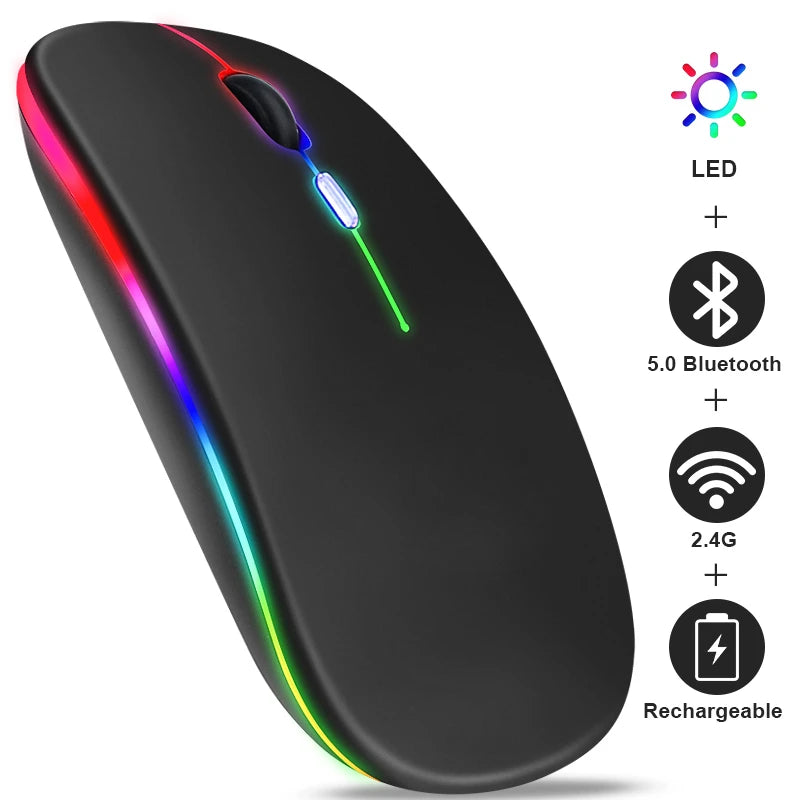 Wireless Mouse Rechargeable Silent LED Backlit Mice PC Laptop Computer Mous 2.4Ghz Receiver Bluetooth Dual Mode Optical Mice