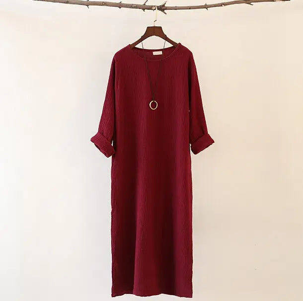 Hot Sale vestidos 2026 New Women Spring Dress long sleeve cotton linen casual Dresses,  - Autumn long sleeve dress