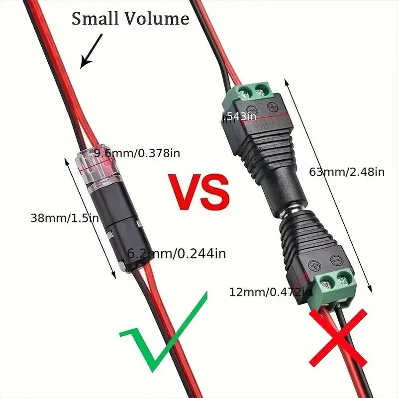 10/20/30/40/50Pcs Pluggable LED Wire Connectors, 2 Pin 2 Way Universal Compact Wire Terminals,
