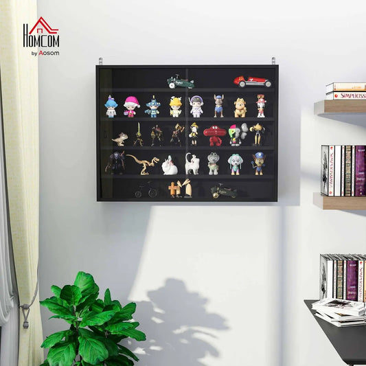 5-Tier Display Cabinet, Glass Door Cabinet with Adjustable Shelves, Wall-Mounted Display Case for Playroom, Bedroom, Black