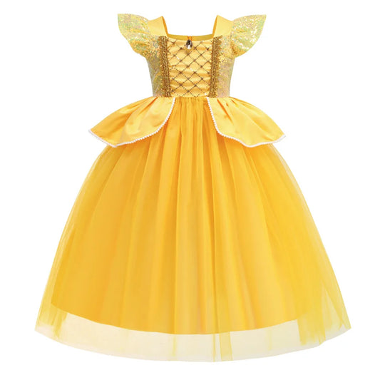 Disney Princess Dresses Girls Belle Party Costume Children Halloween Birthday Flower Clothes Beauty and The Beast Fancy Disguise