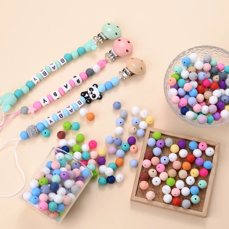 Clearance_50Pcs/Lot 12mm Baby Teether Silicone Beads Round Silicone Bead Accessories for DIY Newborn Pacifier Chain Bracelet Che