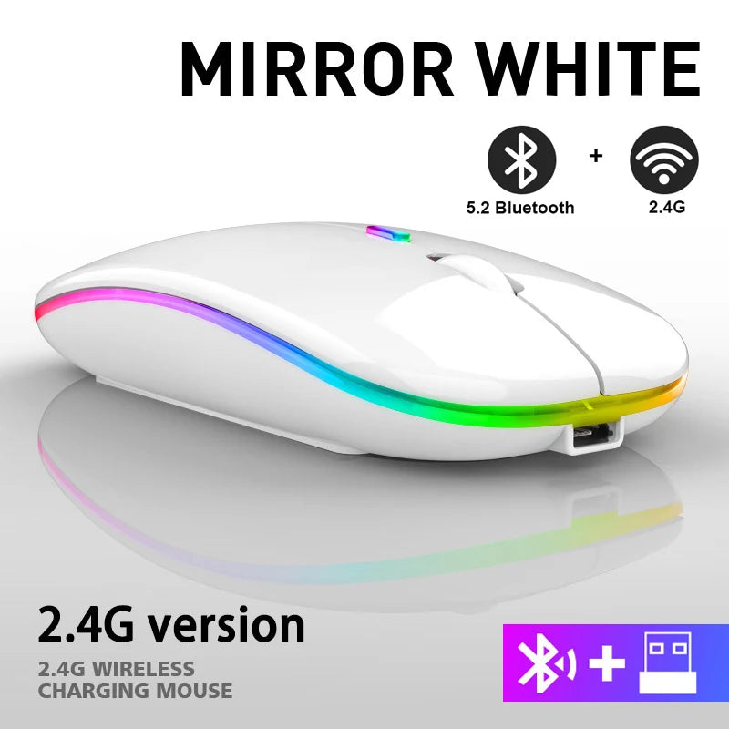 Wireless Mouse Rechargeable Silent LED Backlit Mice PC Laptop Computer Mous 2.4Ghz Receiver Bluetooth Dual Mode Optical Mice