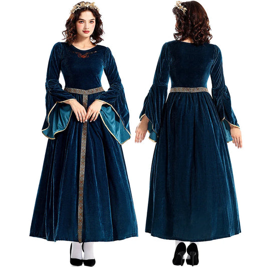 [You're My Secret] Women Medieval Costume Halloween Court Ball Flared Sleeve Princess Dress Cosplay Stage Performance Costume