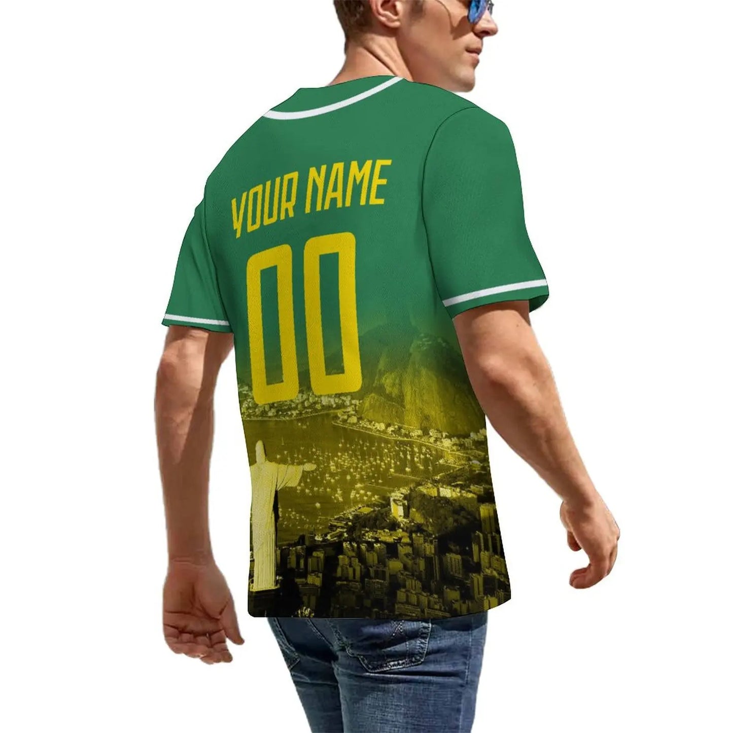 Men's Brazil Custom Baseball Jersey Personalized Name Number Comfort Shirt with City Night View for Baseball Fans Gift