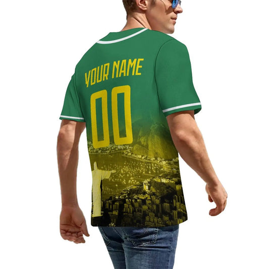 Men's Brazil Custom Baseball Jersey Personalized Name Number Comfort Shirt with City Night View for Baseball Fans Gift