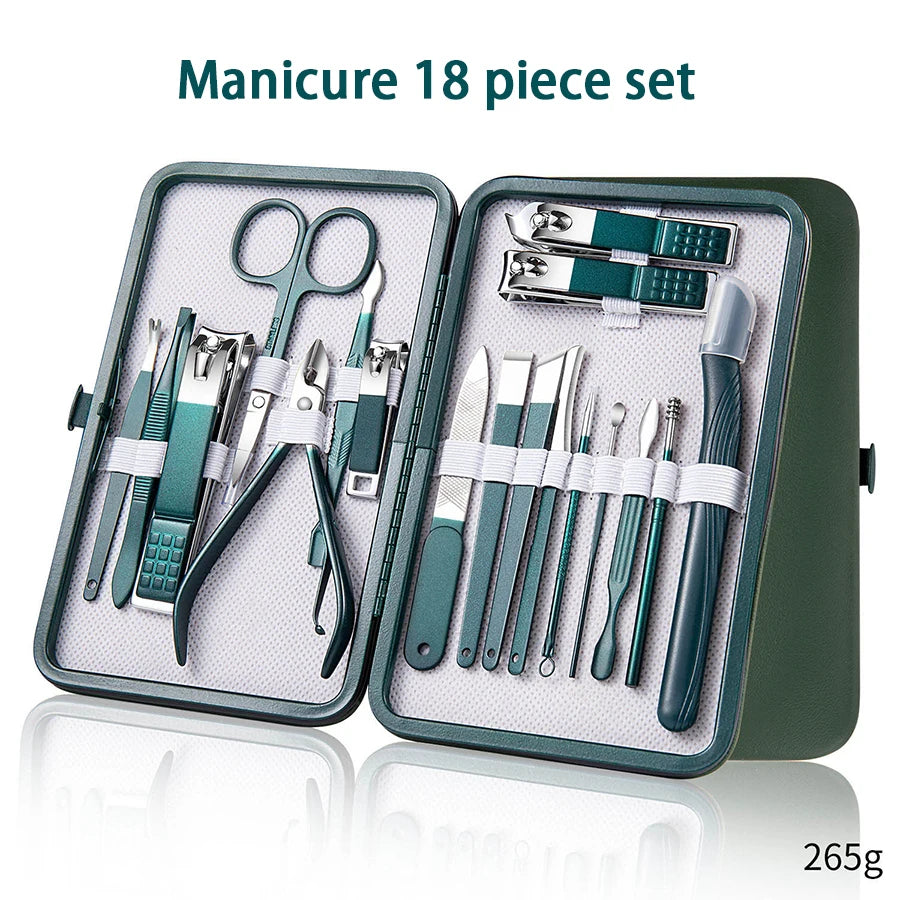 Professional 7-18 Piece Nail Care Kit Stainless Steel Manicure & Pedicure Set with Travel Case for On-the-Go Grooming