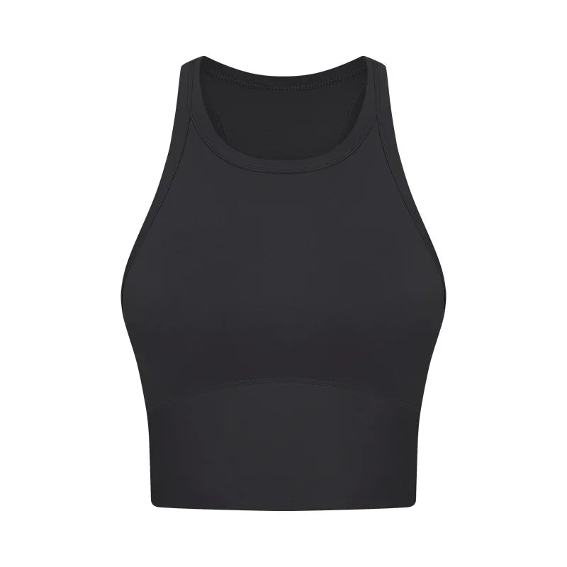Built-in chest patch, high-end women's yoga vest, nude feel Leica gym exercise sports bra, hanging neck style