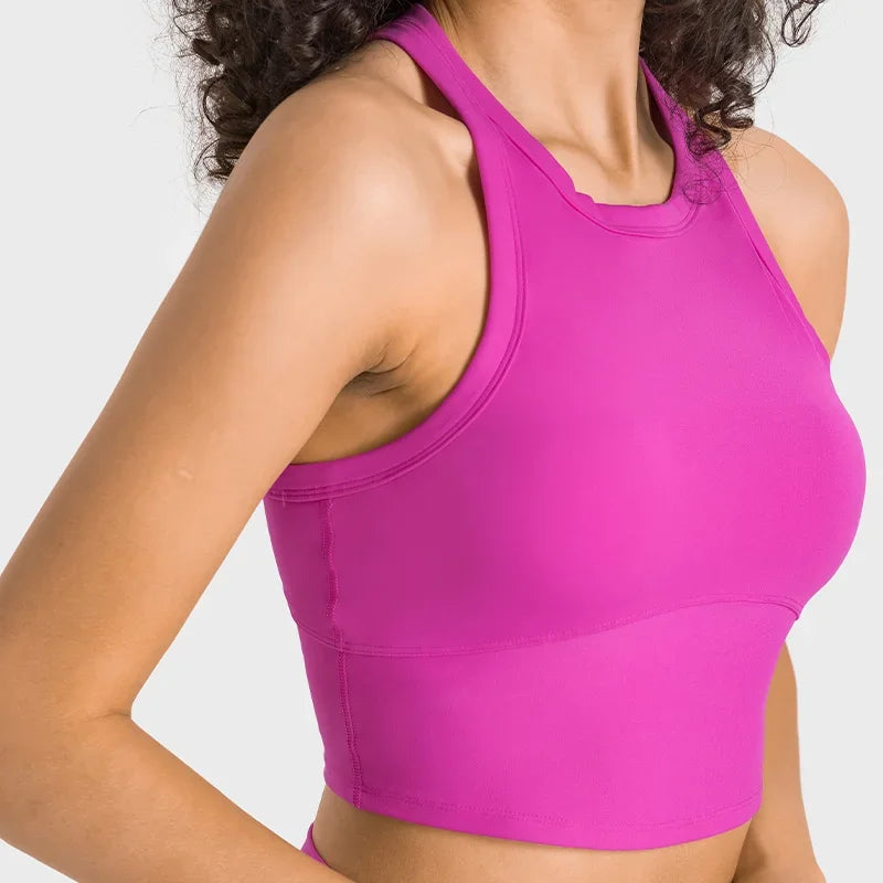 Built-in chest patch, high-end women's yoga vest, nude feel Leica gym exercise sports bra, hanging neck style