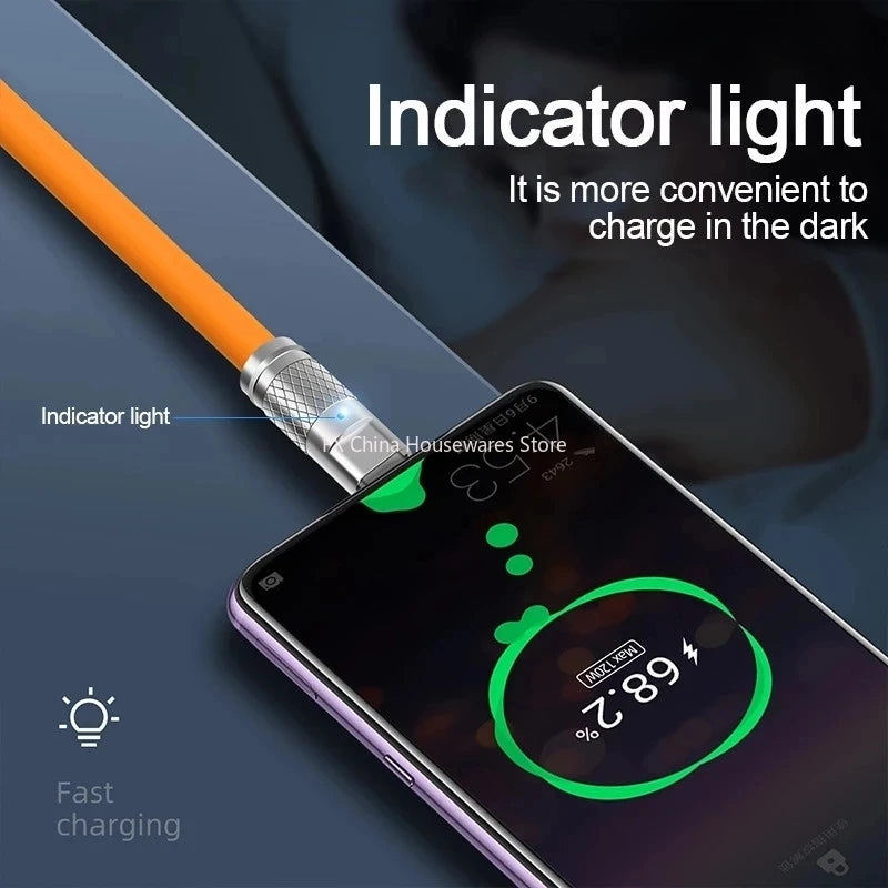 3PCS 120W Super Fast Charge Type-C Liquid Silicone Cable Quick Charge USB C Lines For Xiaomi Huawei Samsung USB Phone Data Wire