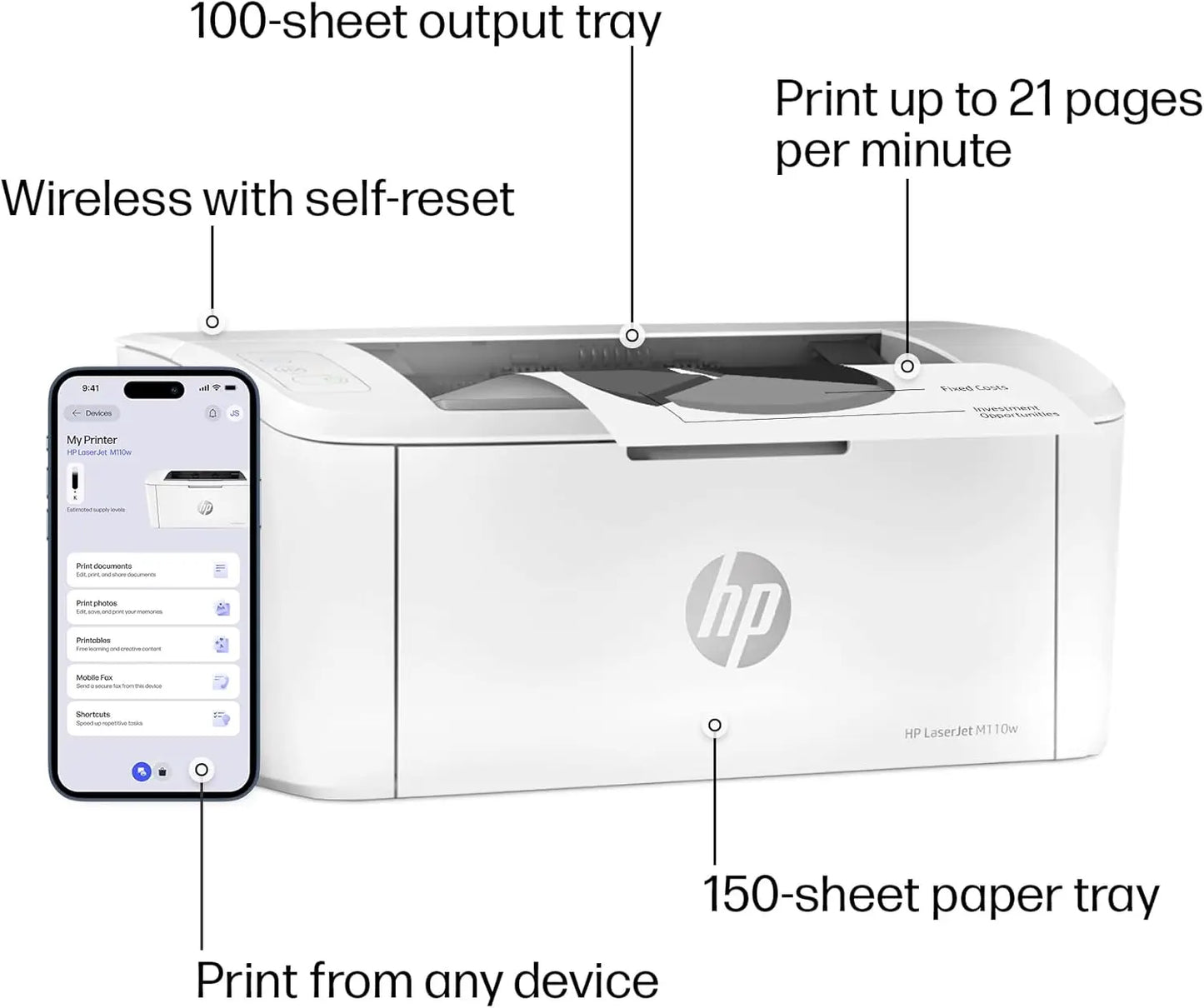 Wireless Black & White Printer, Fast Speeds, Easy Setup, Mobile Printing for Small Teams