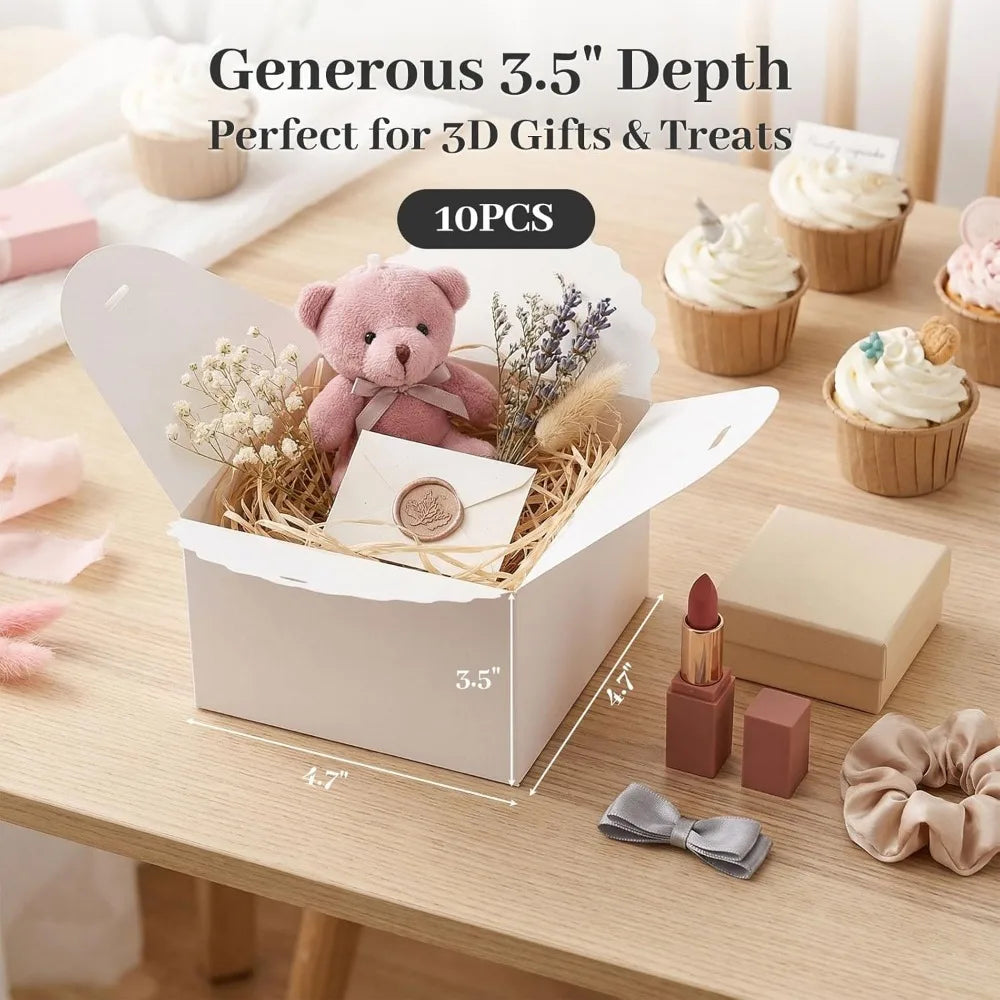 10PCS Gift Boxes with Ribbon, Small White Candy Paper Treat Boxes for Wedding Cookie Chocolates