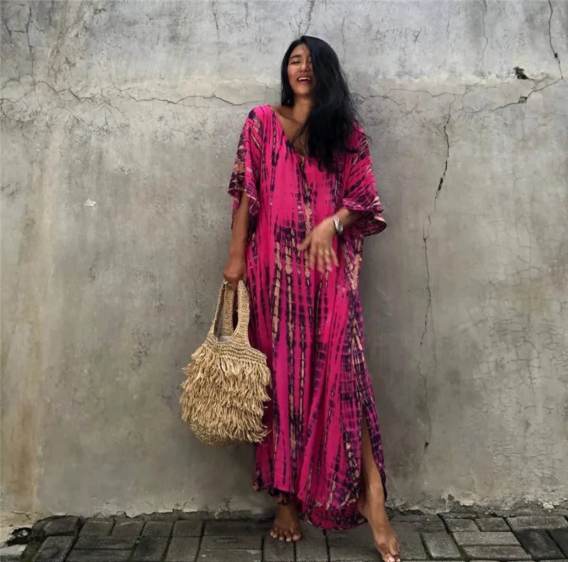 Plus Size Women Beachwear Long Beach Coverups Kaftan Casual Caftan Dress Swimwear cover ups