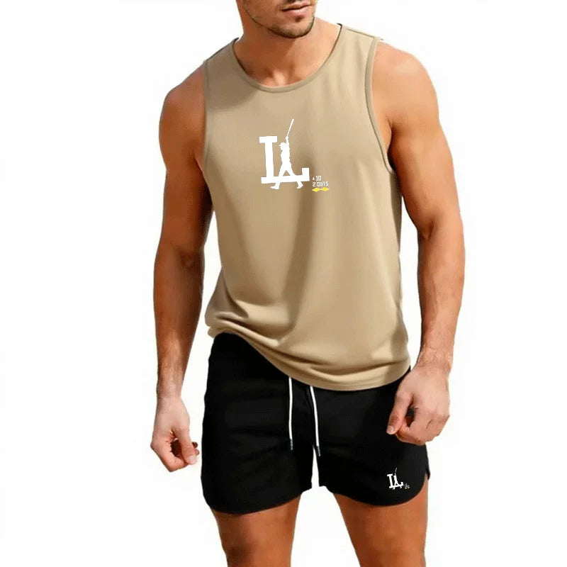 European Size Men Vest Shorts 2 Piece Set Casual Beach Surfing Outfit Sportswear Outdoor Jogging Gym Athletic Fashion Trend