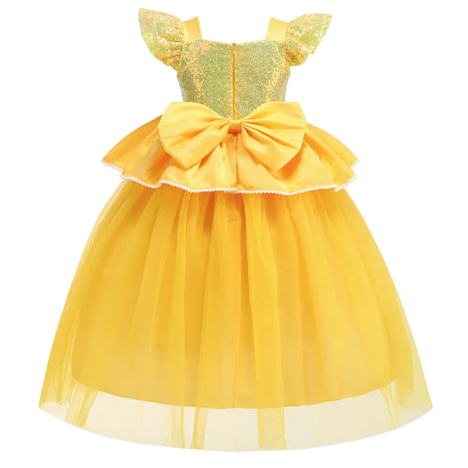 Disney Princess Dresses Girls Belle Party Costume Children Halloween Birthday Flower Clothes Beauty and The Beast Fancy Disguise