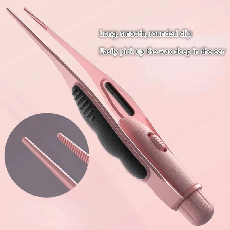 LED Ear Wax Removal Tweezers Anti-Skid Ear Pick Tool with Brightness Light Ear Curette Safety Earwax Cleaning Tool