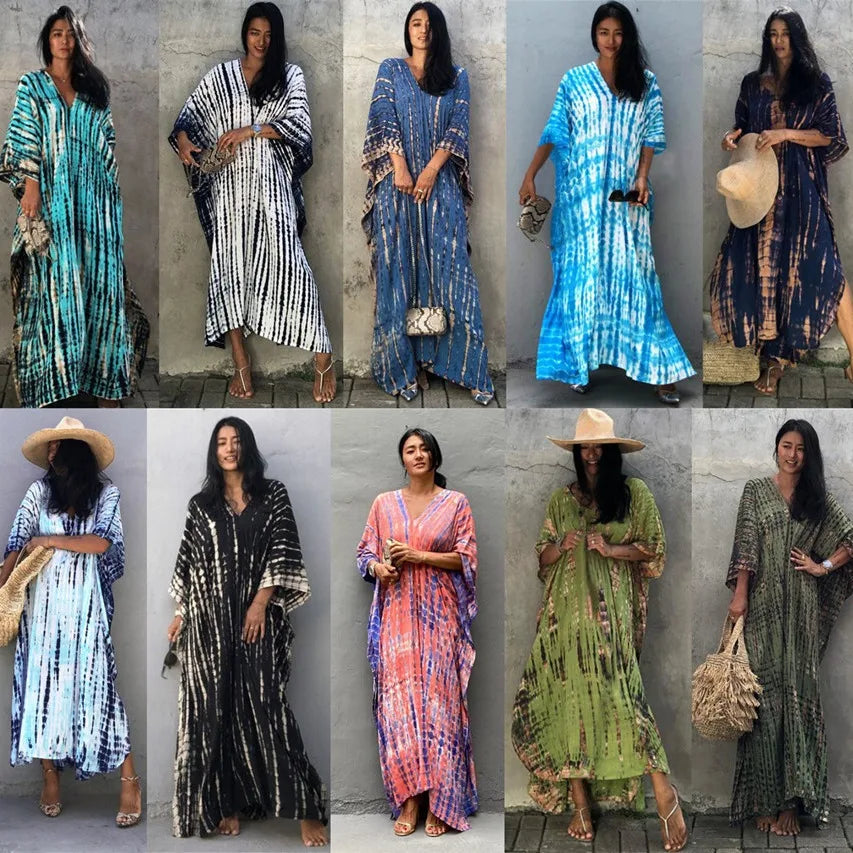 Plus Size Women Beachwear Long Beach Coverups Kaftan Casual Caftan Dress Swimwear cover ups