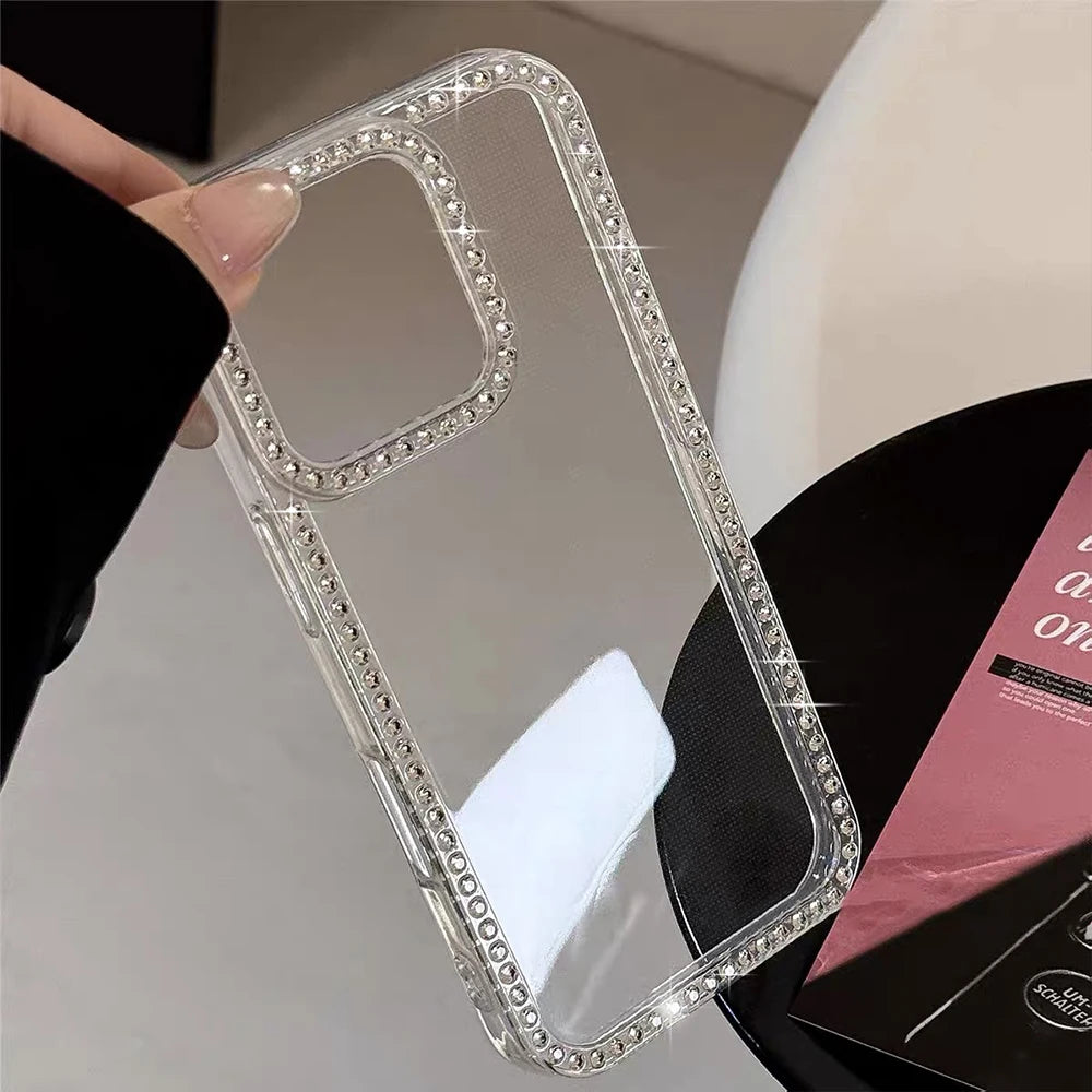 Luxury Transparent Diamond Jewelled Phone Case For iPhone 17 Pro Max 16 11 13 15 14 12 Glitter Bumper Back Cases Cover