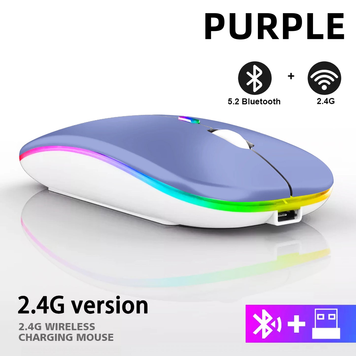 Wireless Mouse Rechargeable Silent LED Backlit Mice PC Laptop Computer Mous 2.4Ghz Receiver Bluetooth Dual Mode Optical Mice