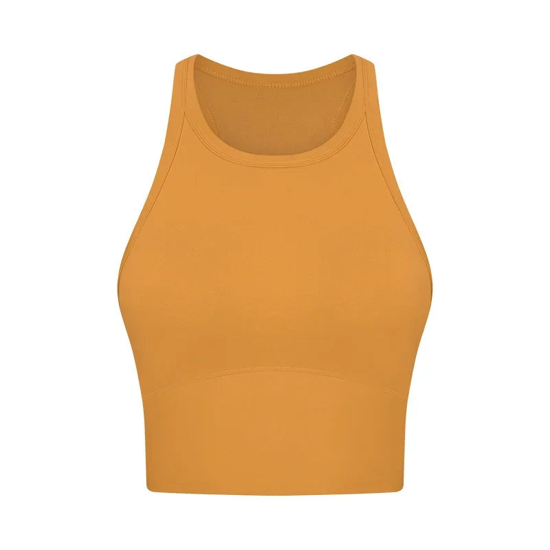 Built-in chest patch, high-end women's yoga vest, nude feel Leica gym exercise sports bra, hanging neck style