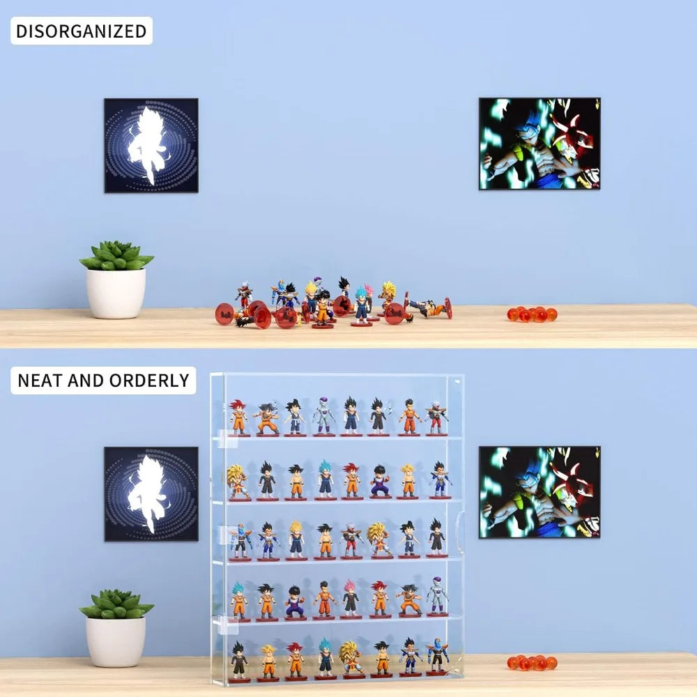 5-Tier Acrylic Display Case for Mini Figures, Dust-Proof Wall Mounted or Desktop, Each Compartment 15.7"L x 3.4"W x 3.8"H
