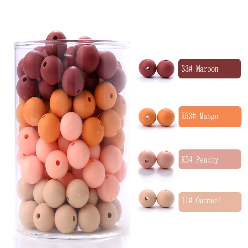 Clearance_50Pcs/Lot 12mm Baby Teether Silicone Beads Round Silicone Bead Accessories for DIY Newborn Pacifier Chain Bracelet Che